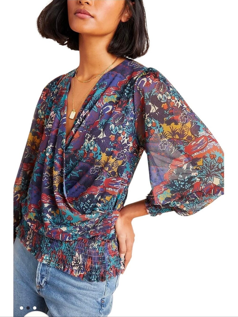 ANTHROPOLOGIE Ines Smocked Surplus Top - XL